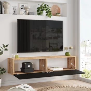 מזנון טלוויזיה צף דגם אריסטו בצבע גוף אלון דלתות שחור