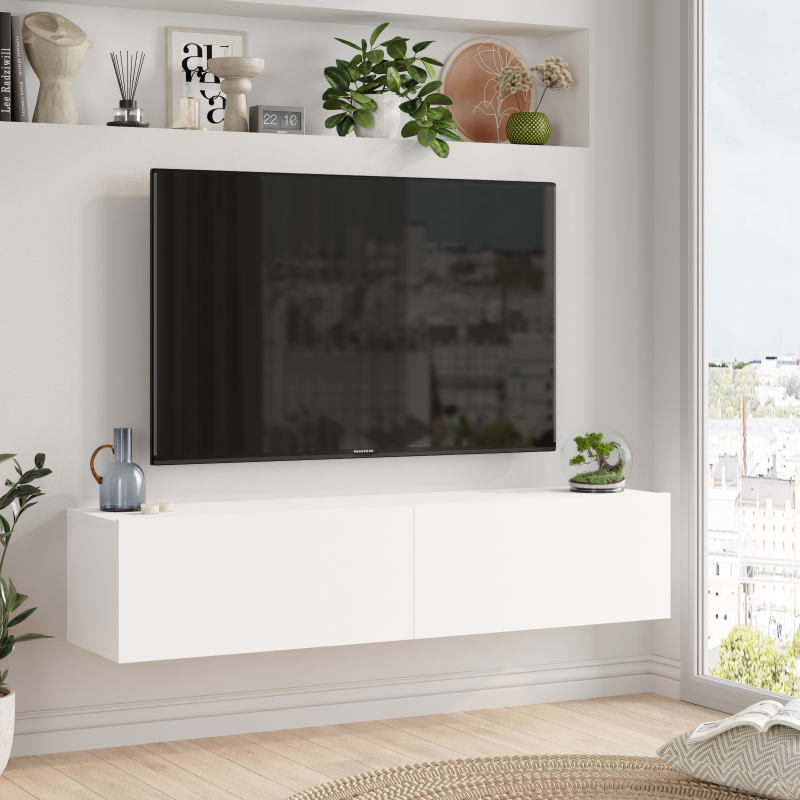 מזנון טלוויזיה צף דגם אריסטו בצבע לבן מזנון טלוויזיה צף דגם אריסטו בצבע לבן