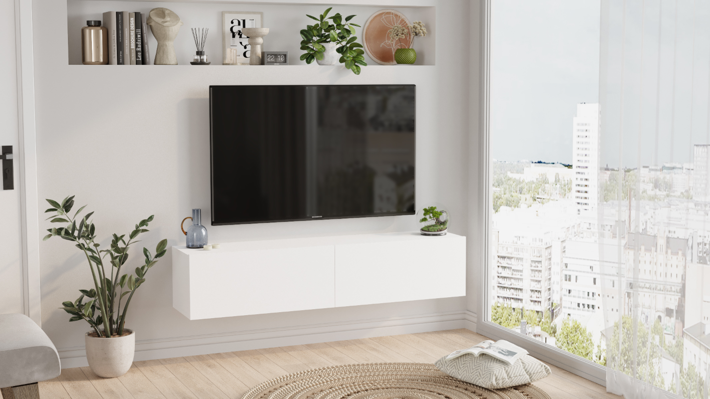 מזנון טלוויזיה צף דגם אריסטו בצבע לבן מזנון טלוויזיה צף דגם אריסטו בצבע לבן