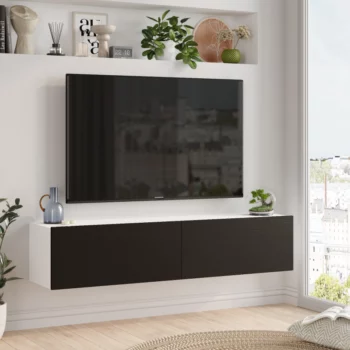 מזנון טלוויזיה צף דגם אריסטו בצבע גוף לבן דלת שחור