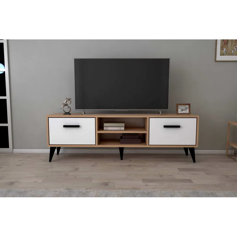 מזנון טלויזיה ברוחב 140 ס"מ בגוון אורן אטלנטי בשילוב לבן דגם לאון מזנון טלויזיה ברוחב 140 ס"מ בגוון אורן אטלנטי בשילוב לבן דגם לאון – תמונה 4