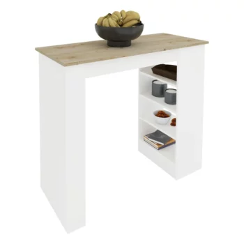 שולחן דלפק למטבח 120X50 כולל מדפים בצבע לבן ופלטה אלון דגם טוקיו