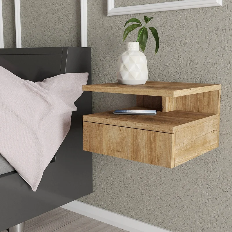 שידת לילה צפה -תלויה על קיר עם קלפה רוחב 45 ס"מ בגוון אורן אטנלטי דגם נסלי שידת לילה צפה -תלויה על קיר עם קלפה רוחב 45 ס"מ בגוון אורן אטנלטי דגם נסלי – תמונה 3