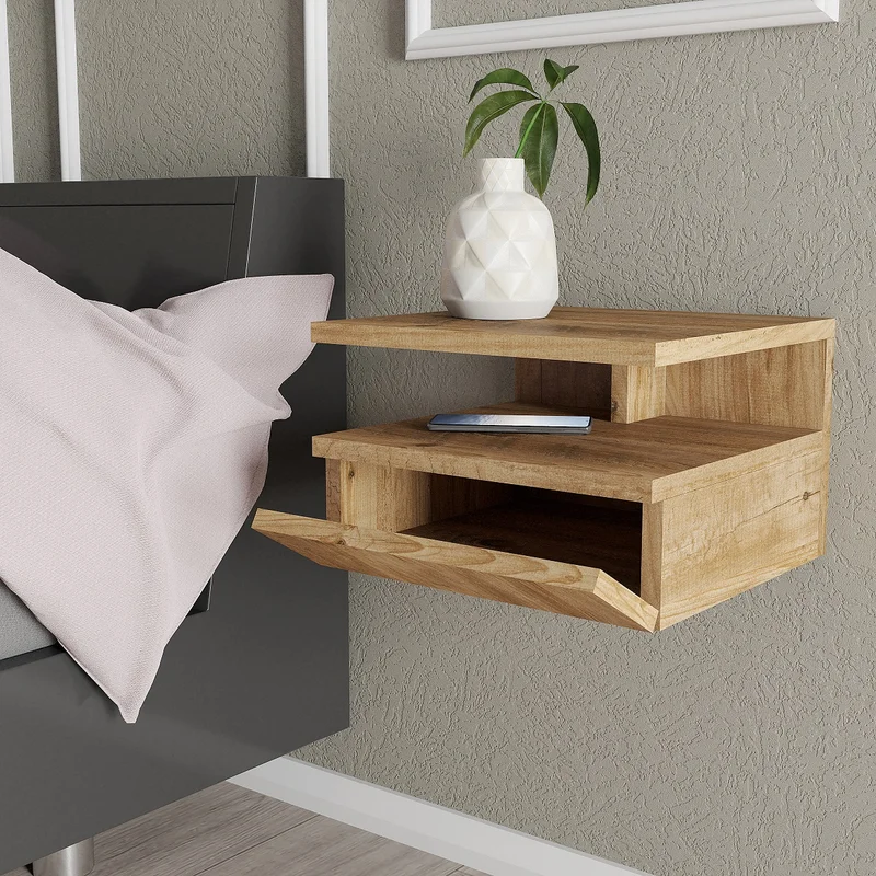 שידת לילה צפה -תלויה על קיר עם קלפה רוחב 45 ס"מ בגוון אורן אטנלטי דגם נסלי שידת לילה צפה -תלויה על קיר עם קלפה רוחב 45 ס"מ בגוון אורן אטנלטי דגם נסלי – תמונה 2