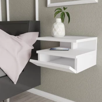 שידת לילה תלויה עם קלפה בגוון לבן רוחב 45 ס"מ דגם נסלי