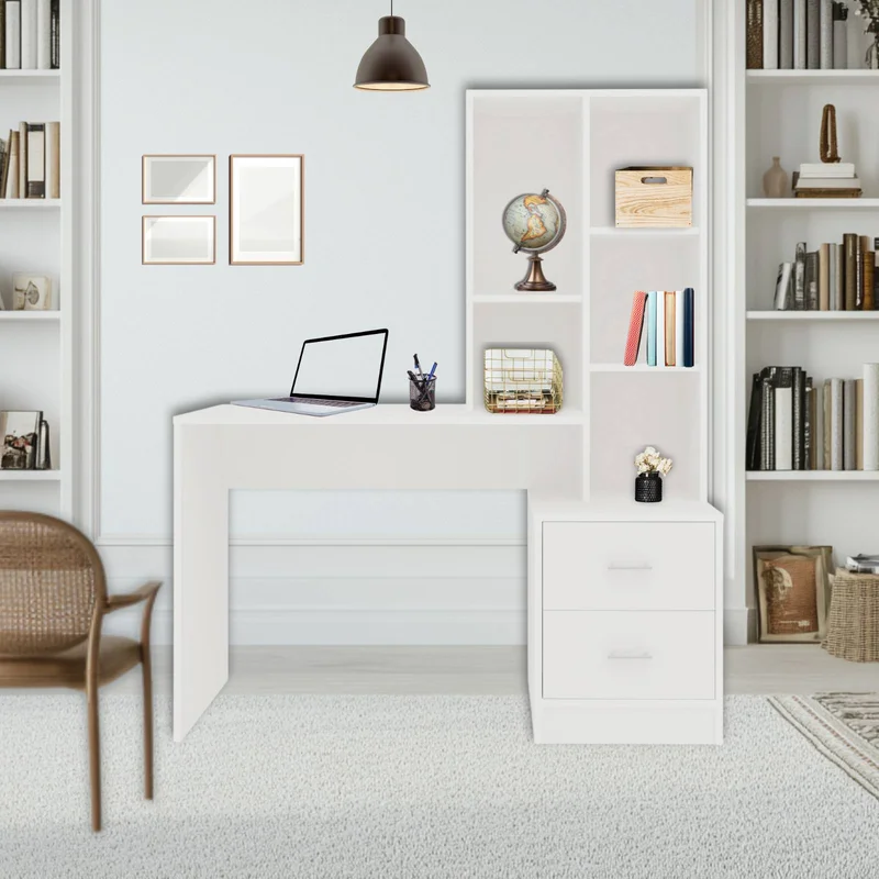 עמדת עבודה שולחן כתיבה עם 2 מגירות וספריה ברוחב 117 ס"מ דגם זאוס