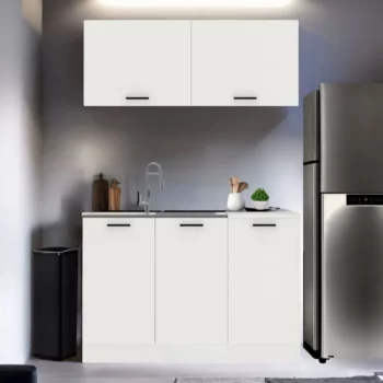 מטבח מודרני עם קלאפות בגוון לבן ברוחב 1.2 מטר עליון ותחתון דגם לוסי LUCY