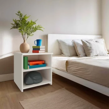 זוג שידות לילה עם 2 מדפים בצבע לבן רוחב 40 ס"מ דגם עלמה