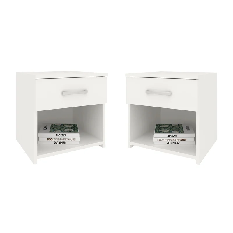 זוג שידות לילה עם מגירה בגוון לבן רוחב 40 ס"מ דגם נועם זוג שידות לילה עם מגירה בגוון לבן רוחב 40 ס"מ דגם נועם – תמונה 6