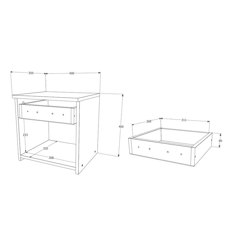זוג שידות לילה עם מגירה בגוון לבן רוחב 40 ס"מ דגם נועם זוג שידות לילה עם מגירה בגוון לבן רוחב 40 ס"מ דגם נועם – תמונה 2