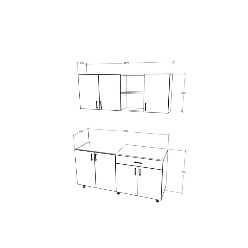מטבח מודרני ברוחב 1.6 מטר עליון ותחתון בגוון לבן דגם טופז מטבח מודרני ברוחב 1.6 מטר עליון ותחתון בגוון לבן דגם טופז – תמונה 3