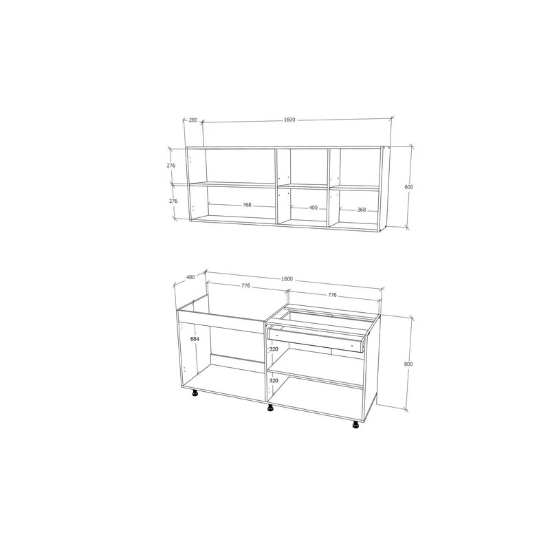 מטבח מודרני ברוחב 1.6 מטר עליון ותחתון בגוון לבן דגם טופז מטבח מודרני ברוחב 1.6 מטר עליון ותחתון בגוון לבן דגם טופז – תמונה 2