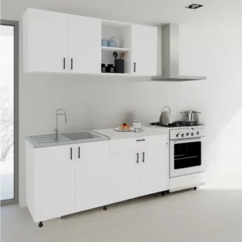 מטבח מודרני ברוחב 1.6 מטר עליון ותחתון בגוון לבן דגם טופז TOPAZ