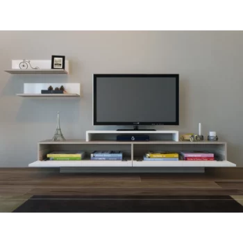 מזנון טלוויזיה מעוצב משולב מדפים - LUSI - לבן - מייפל